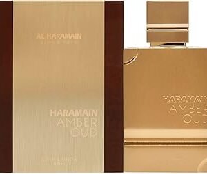 Perfume Al Haramain Amber Oud Gold Edition EDP 100 ml frasco dorado con tapa metálica brillante
