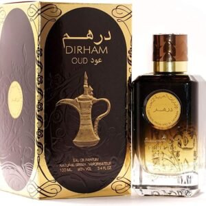 Perfume Ard Al Zaafaran Dirham Oud EDP 100 ml frasco negro con letras doradas