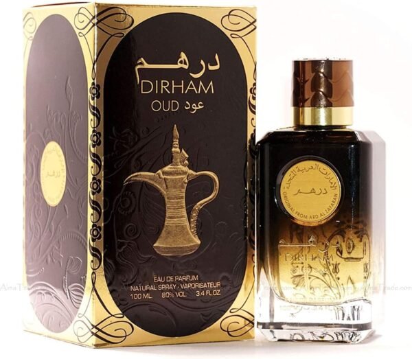 Perfume Ard Al Zaafaran Dirham Oud EDP 100 ml frasco negro con letras doradas