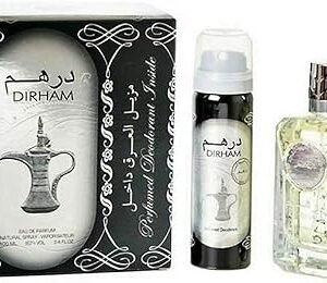 Perfume Ard Al Zaafaran Dirham EDP 100 ml frasco plateado con grabado árabe