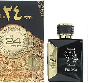 Perfume Ard Al Zaafaran Oud 24 Hours EDP 100 ml frasco negro con letras doradas