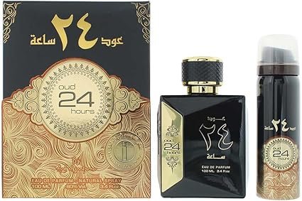 Perfume Ard Al Zaafaran Oud 24 Hours EDP 100 ml frasco negro con letras doradas