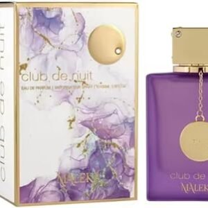 Perfume Armaf Club de Nuit Maleka EDP 105 ml frasco dorado brillante con tapa geométrica