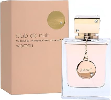 Perfume Armaf Club de Nuit Woman EDP 105 ml frasco rosado con detalles metálicos y cadena plateada