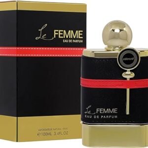 Perfume Armaf Le Femme Arabesque EDP 100 ml frasco color rosa dorado con detalles arabescos elegantes
