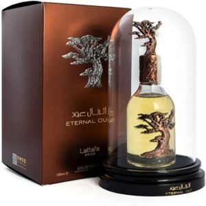 Perfume Lattafa Eternal Oud EDP 100 ml frasco dorado con detalles negros