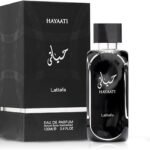Perfume Lattafa Hayaati EDP 100 ml frasco negro con plata