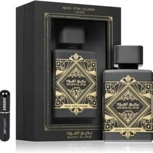 Perfume Lattafa Oud for Glory EDP 100 ml frasco negro y dorado