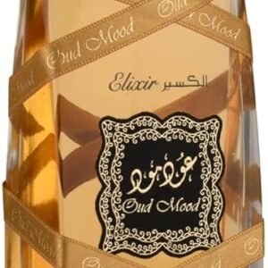 Perfume Lattafa Oud Mood Elixir EDP 100 ml frasco negro con dorado