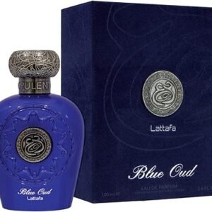 Perfume Lattafa Raghba Blue EDP 100 ml frasco azul y plata