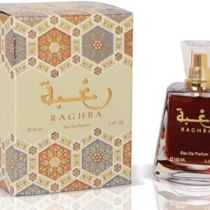 Perfume Lattafa Raghba EDP 100 ml frasco marrón con tapa dorada