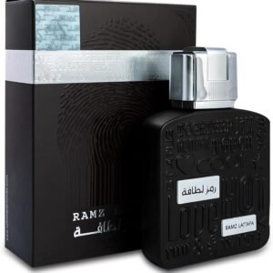 Perfume Lattafa Ramz Silver EDP 100 ml frasco plateado con negro