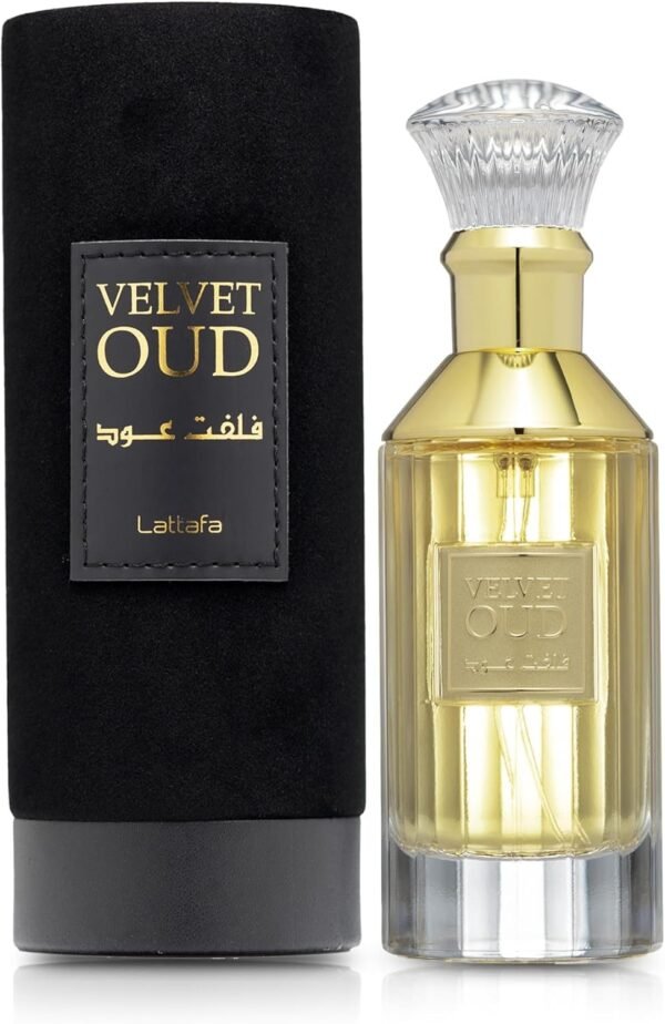 Perfume Lattafa Velvet Oud EDP 100 ml frasco negro mate