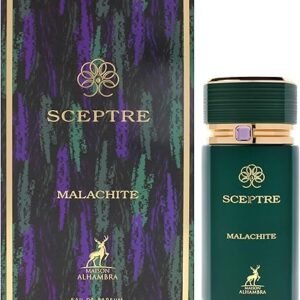 Perfume Maison Alhambra Sceptre Malachite EDP 100 ml frasco verde esmeralda con detalles dorados