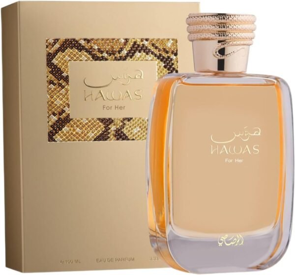Perfume Rasasi Hawas for Her EDP 100 ml frasco rosa con tapa plateada