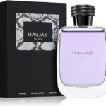 Perfume Rasasi Hawas for Him EDP 100 ml frasco transparente con serpiente plateada