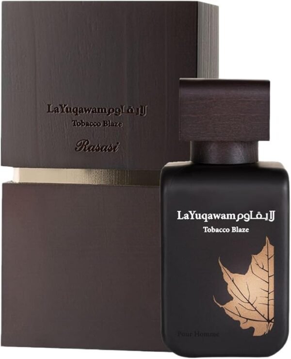 Perfume Rasasi La Yuqawam Pour Homme EDP 75 ml frasco marrón oscuro con tapa negra